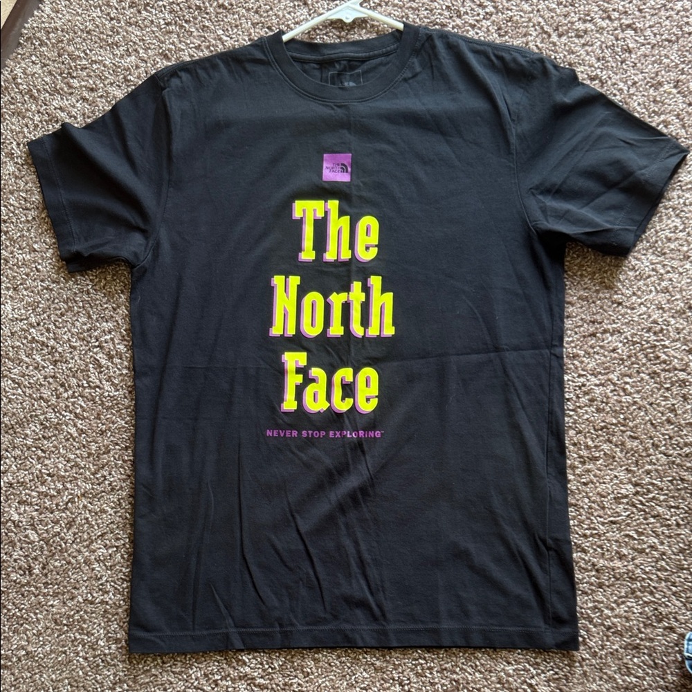 The North Face Black Tee with Yellow and Pink Accents